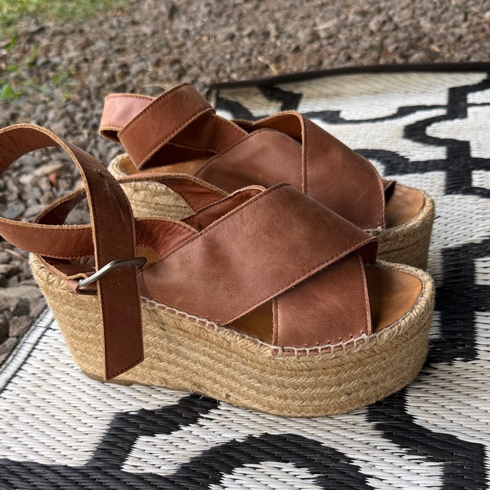 ALOHAS Brown Leather Espadrille Platform Sandals